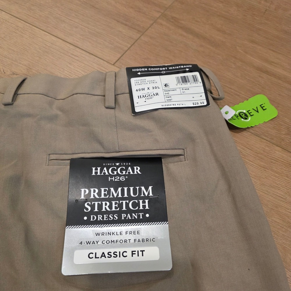 Haggar Premium Stretch Dress Pants Mens 40x30 Khaki Tan Classic Fit HD00928 - Picture 9 of 10